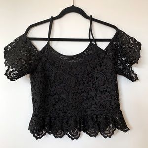 Zara Black Off The Shoulder Lace Peplum Top Small